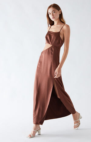 Side Cutout Satin Midi Dress image number 2