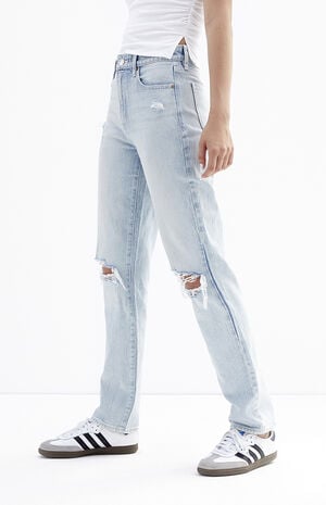 Light Indigo Distressed Dad Jeans image number 3