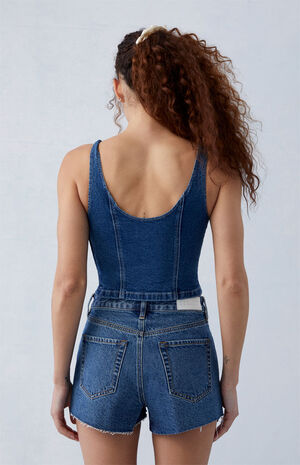 Eco Two-Tone Indigo High Waisted Denim Festival Shorts image number 5