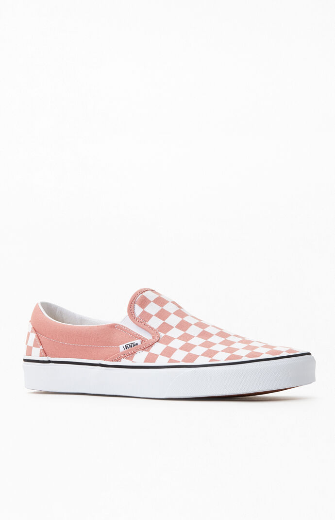 pink checkered slip on vans