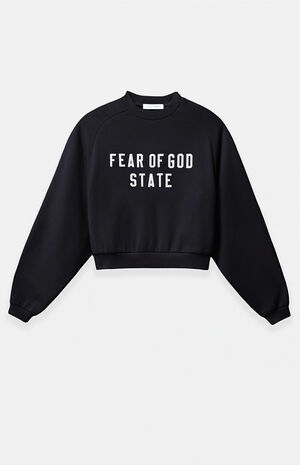 Women's Jet Black Fleece Cropped Crew Neck Sweatshirt image number 1