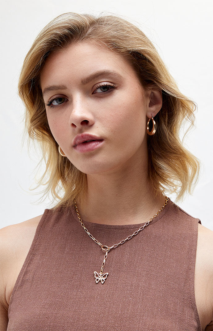 LA Hearts Butterfly Necklace Hoop Earrings Pack PacSun