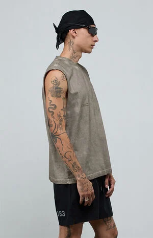 Khaki&nbsp;Vintage Wash Comfort Cut Off Muscle T-Shirt image number 4