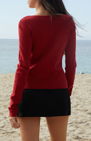 Red Athelia Pointelle Cardigan image number 3