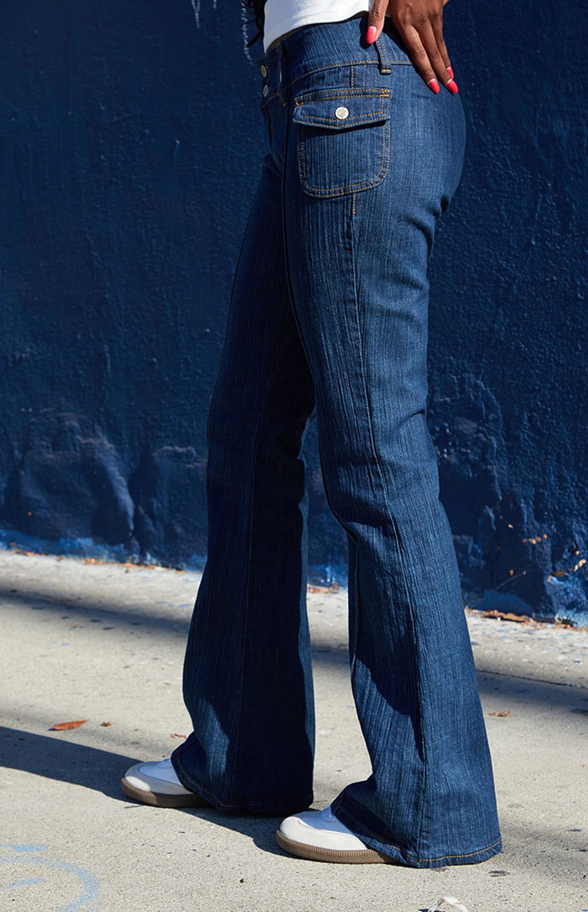 John Galt Dark Blue Agatha Low Rise Flare Jeans | PacSun