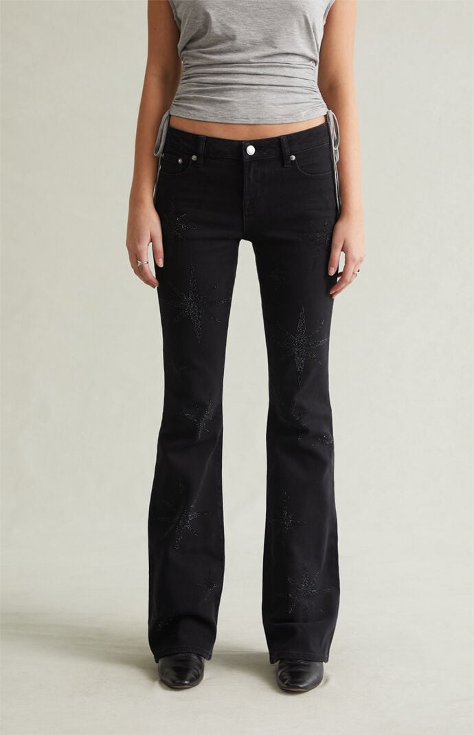 Pacsun Jade Low Rise Bootcut Jeans Stretch Rhinestone Star Black