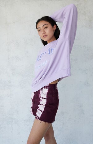 Raspberry Tie Dye Ultra High Waisted Vintage Denim Shorts Raspberry Tie Dye Ultra High Waisted Vintage Denim Shorts image number null
