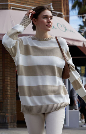 Beige & White Striped Brianna Sweater image number 1