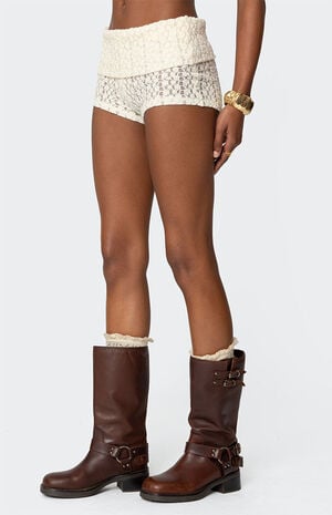 Rye Sheer Textured Fold Over Shorts image number 3