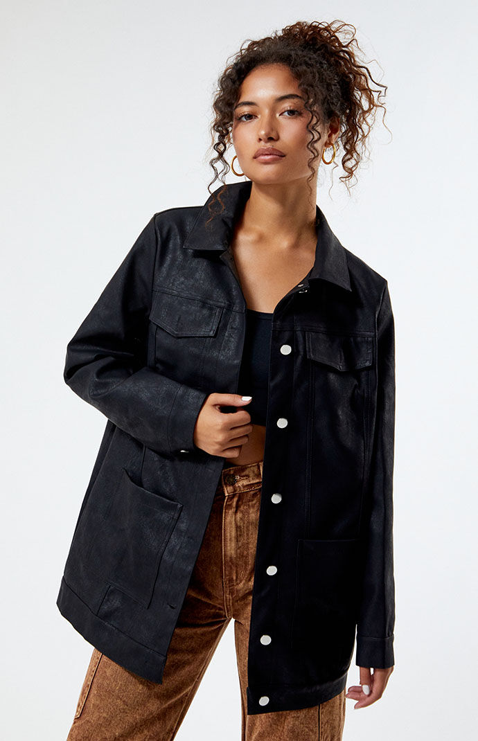 Leather trucker jacket online women