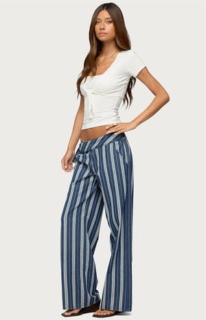 Belt Striped Low Rise Baggy Jeans image number 4