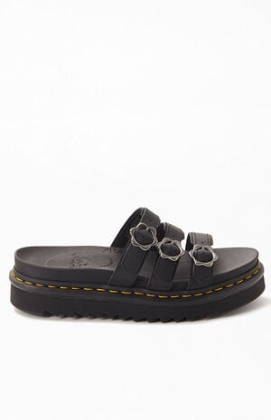 Women's Black Blaire Flower Buckle Slide Sandals image number 2