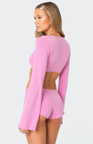 Cherrie Tie Front Pointelle Top image number 4