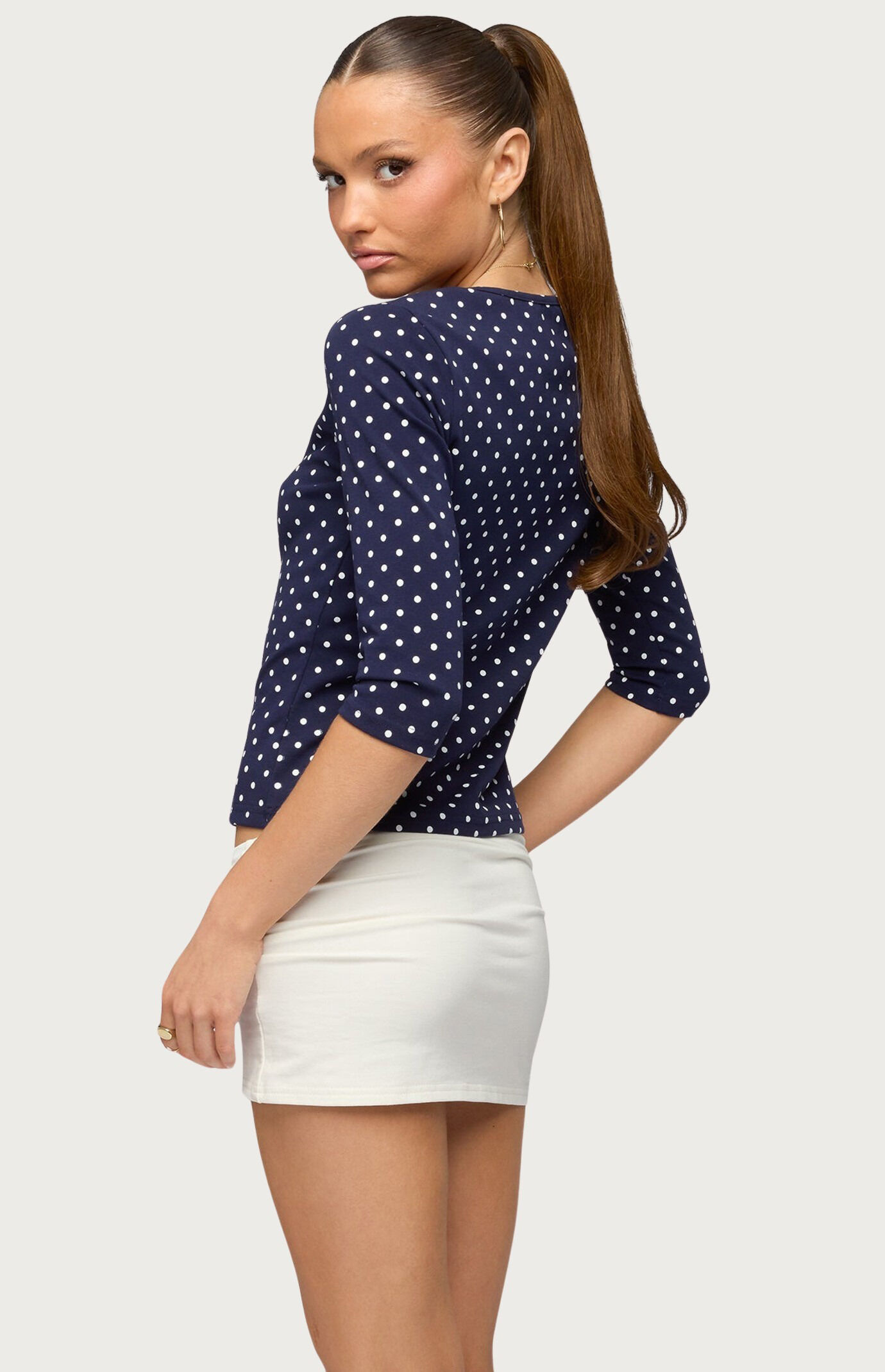 Edikted Lela Polka Dot Quarter Sleeve Top