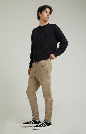 Brown Zipper Slim Cargo Pants image number 2