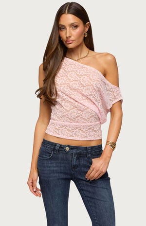Kessa Sheer Lace Off Shoulder Top image number 1