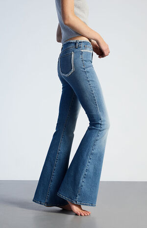 Dark Blue No Waistband Low Rise Flare Jeans image number 3
