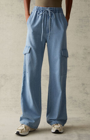 Medium Blue Elastic Waist Cargo Jeans image number 3