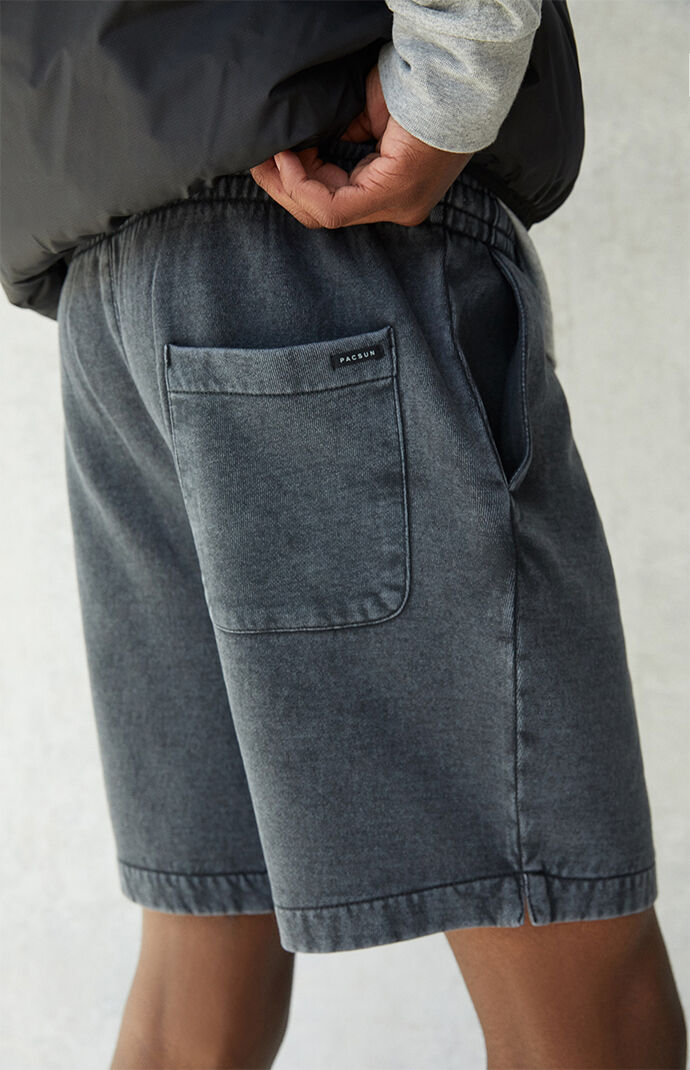 Black Vintage Wash Fleece Drawstring Volley Shorts
