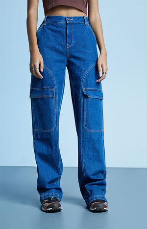 Dark Blue High Waisted Baggy Skate Pants image number 2