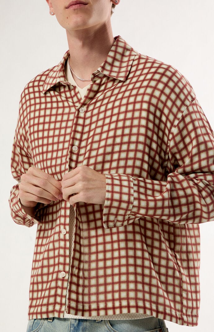 Pacsun Red Leonie Checker Long Sleeve Button Down Shirt