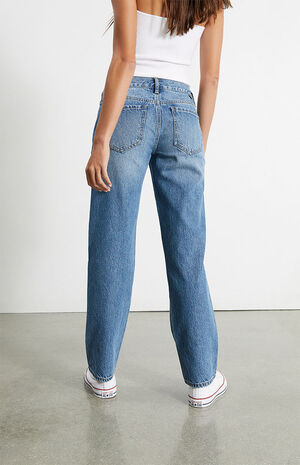Eco Medium Blue V-Dip&nbsp;Low Rise Straight Leg Jeans image number 4