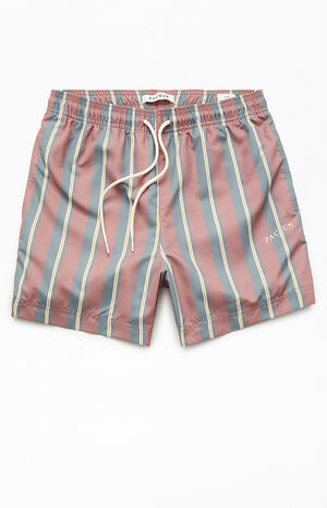 Brown Cannes Striped 4.5" Swim Trunks image number 1