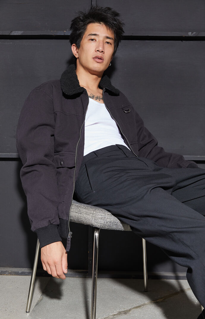 Black Sherpa Collar Bomber Jacket