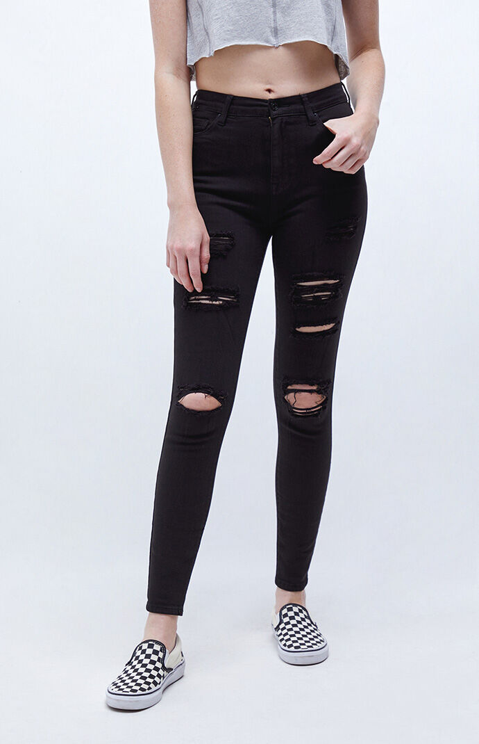 high waisted black ripped jeans
