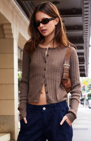 Brown Zoe Cable Knit Cardigan