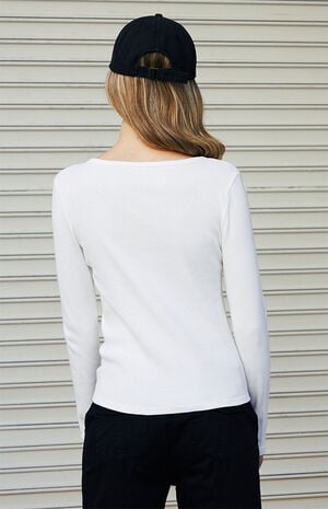 White Zelly Henley Long Sleeve Top image number 4