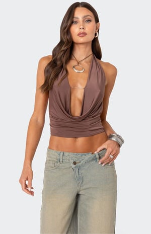 Deep Cowl Neck Open Back Top image number 1