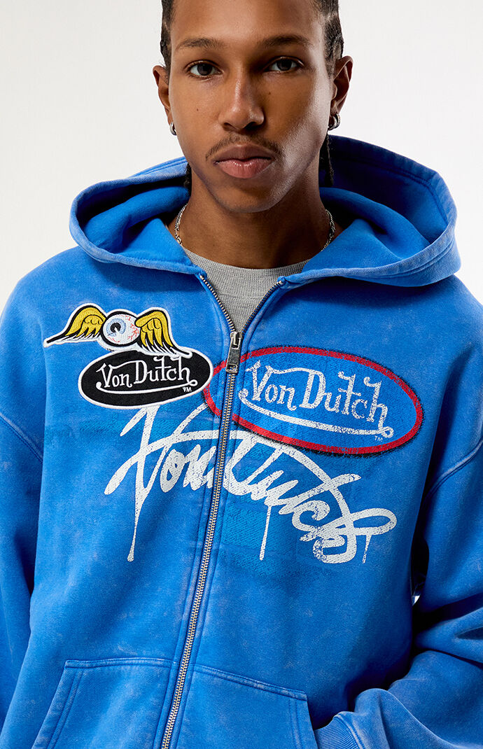 Von Dutch Logo Vintage Wash Full Zip Hoodie | Pacsun