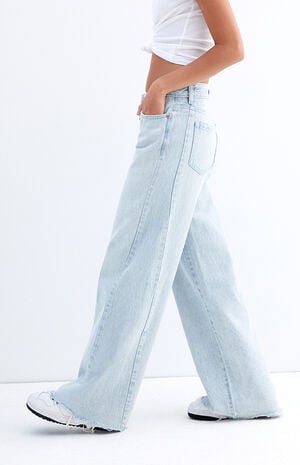 Casey Light Indigo Raw Cut Low Rise Baggy Jeans image number 3