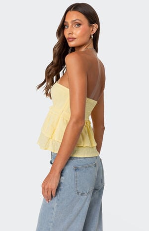 Edikted Linen Look Strapless Peplum Top | PacSun