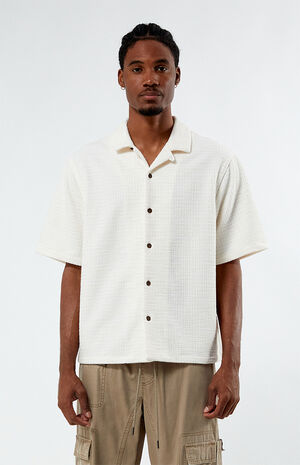 Cream Textured Oversized Camp Shirt image number 1