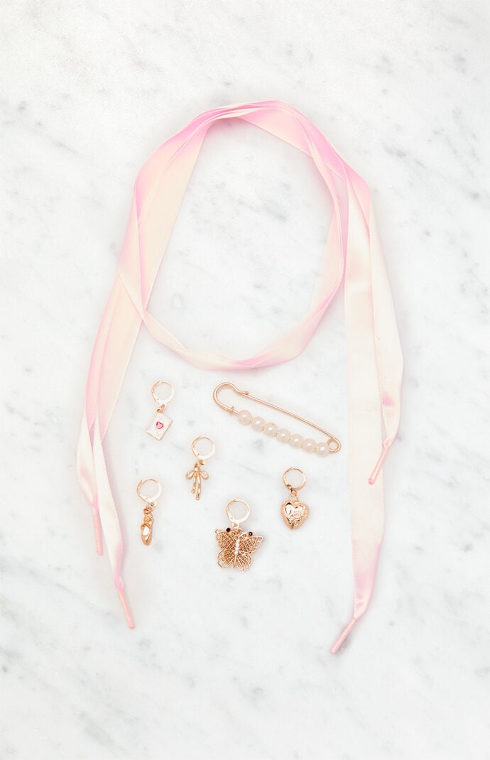 LA Hearts Pink Satin Charm Shoelaces