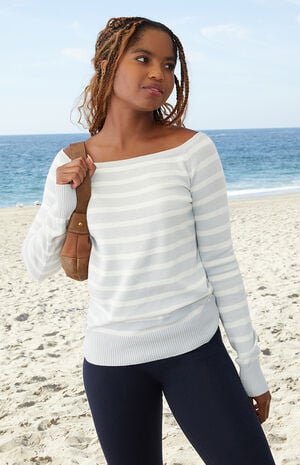 Light Blue Bonnie Off-The-Shoulder Sweater image number 1