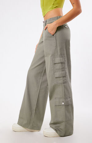 Sage Elastic Waist Low Rise Baggy Cargo Pants image number 3