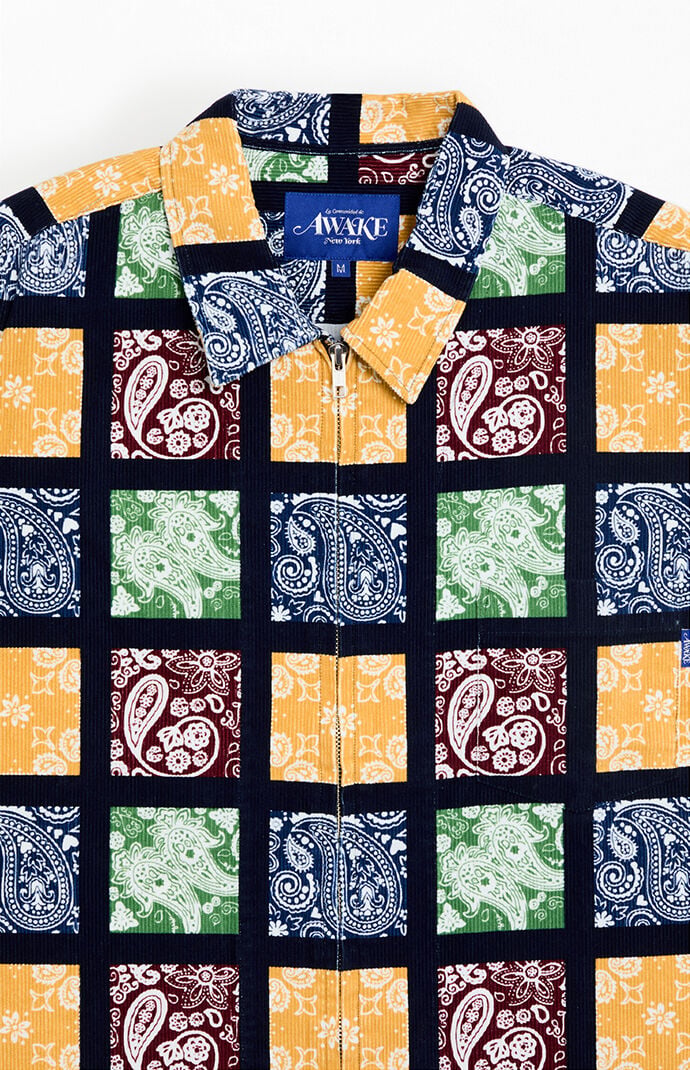 Awake NY Paisley Printed Corduroy Zip Up Shirt