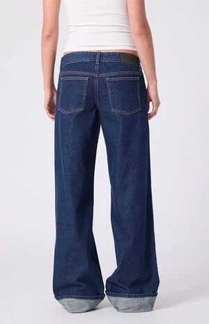 Kaia Ultimate Low Rise Baggy Jeans Roll Cuff Dark Blue image number 4