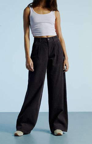Brown Corduroy High Waisted Trousers image number 2
