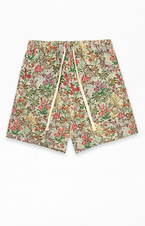 Tan Floral Tapestry Shorts