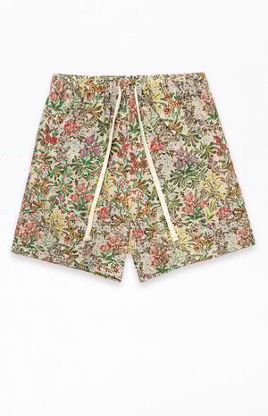 Tan Floral Tapestry Shorts image number 1