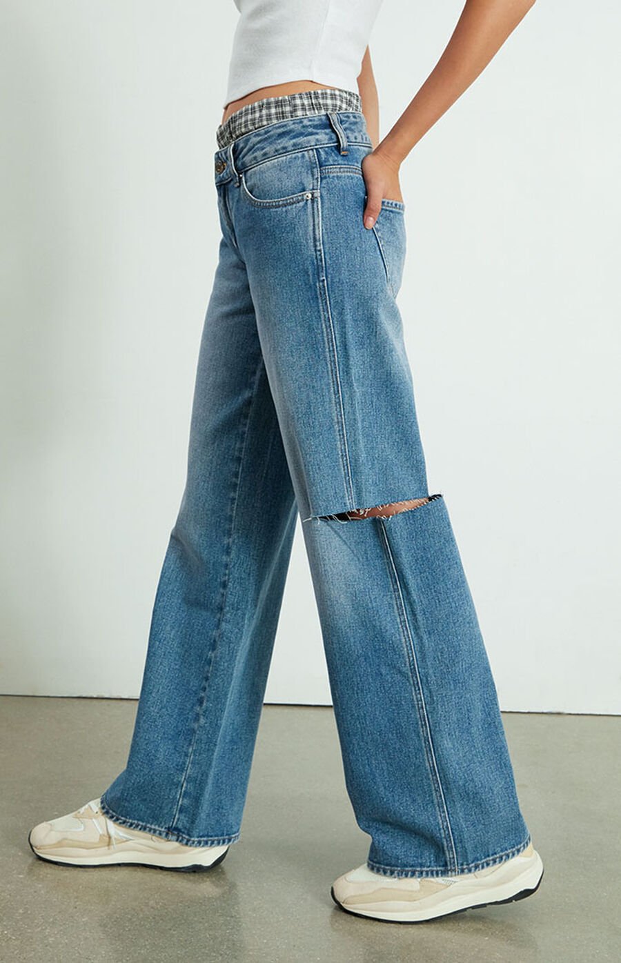 PacSun Medium Blue Ripped Low Rise Baggy Jeans PacSun
