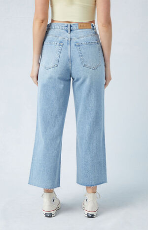 Eco Light Indigo Raw Cut Cropped Wide Leg Jeans image number 3