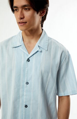 Blue Striped Oversized Camp Shirt image number 2