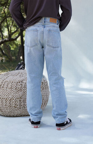 Light Blue Ripped Straight Leg Jeans image number 4