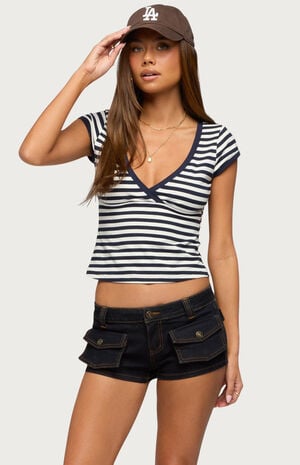 Laia Striped V Neck T-Shirt image number 2