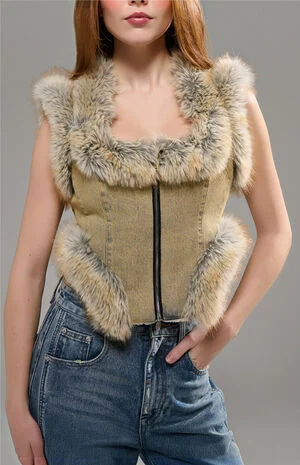 Zoraya Denim Faux Fur Vest image number 1